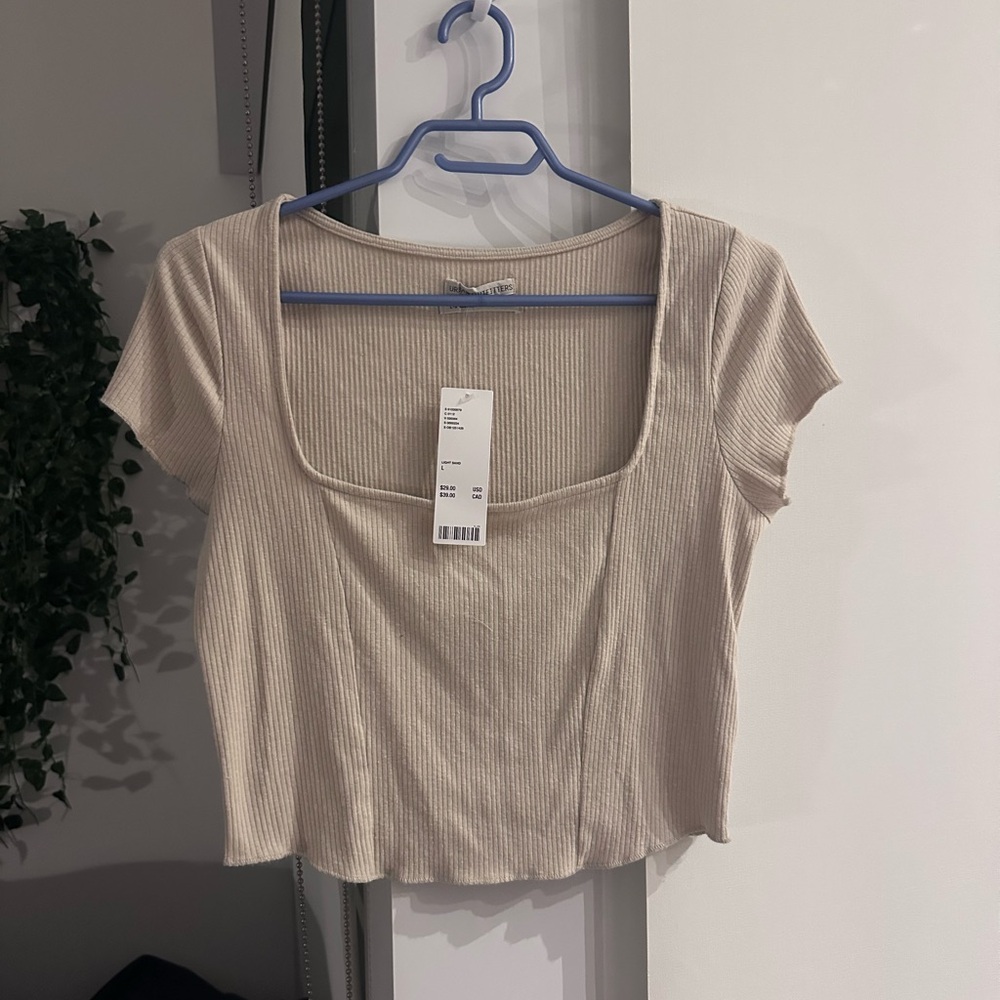 Urban Outfitters Cream Coloured Ribbed Square Neck Top